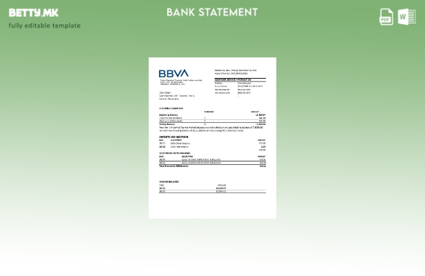 модерен стил Венецуела BBVA банка извод шаблон ексел